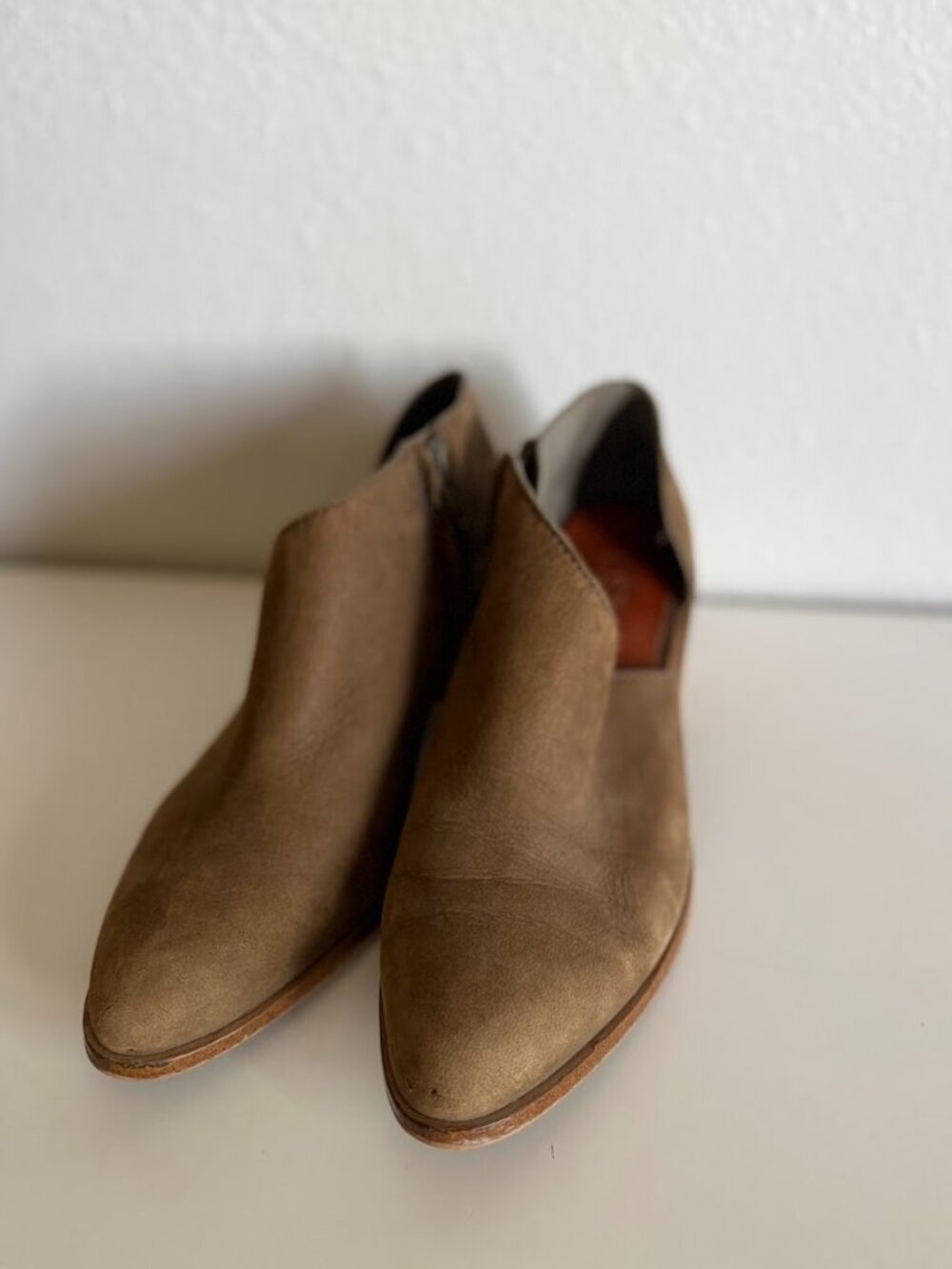 1.State Taupe Open Shank Stacked Heel Booties